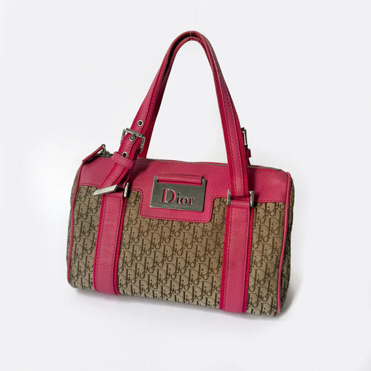 Christian Dior Brown & Pink Canvas & Leather Boston Bag