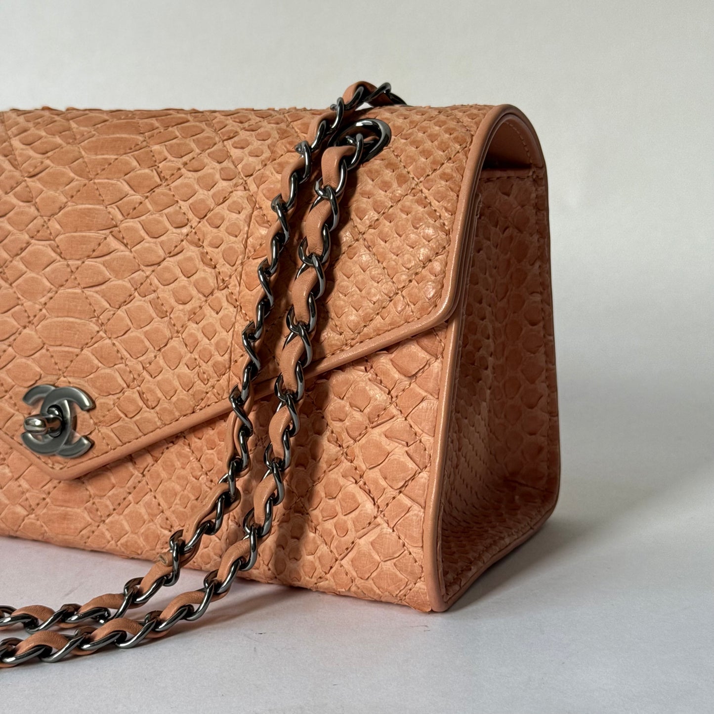 Chanel Python Peach Envelope Flap Chain Strap Shoulder Bag