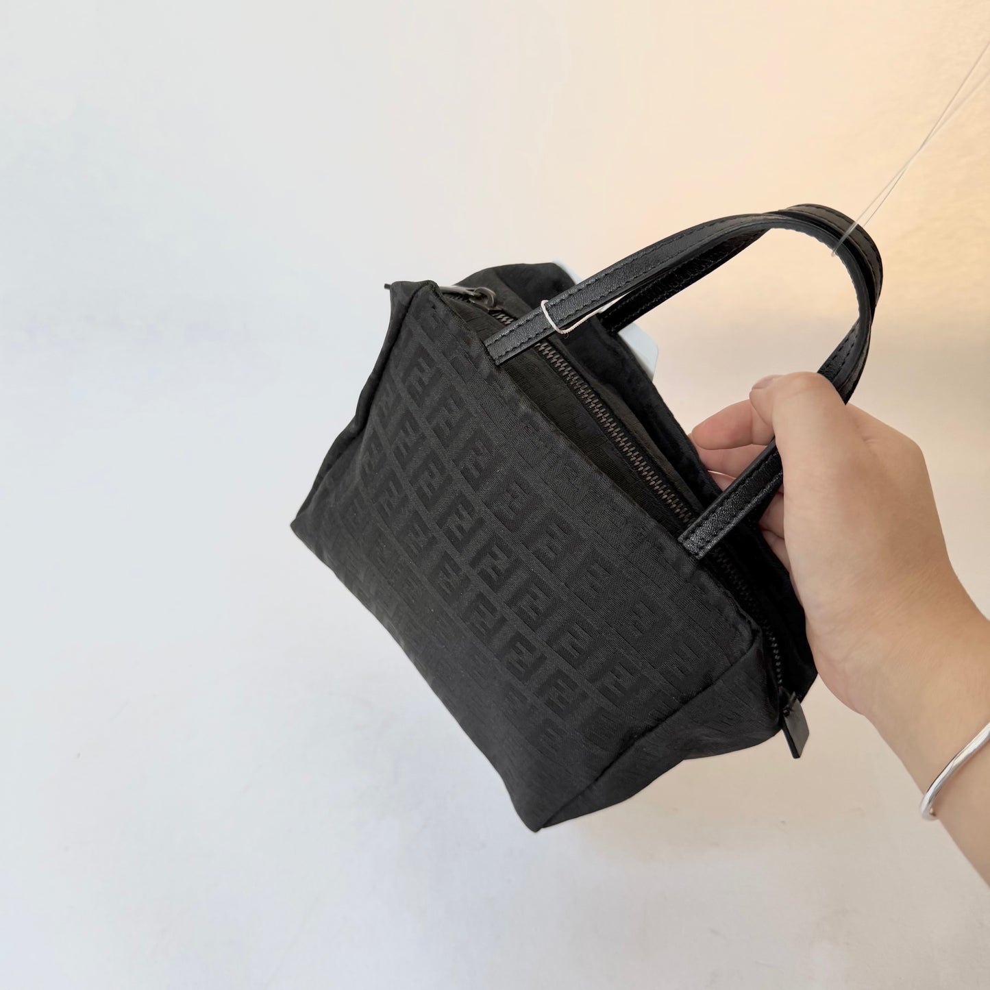 Fendi Black Zucchino Monogram Mini Nylon Top Handle Tote