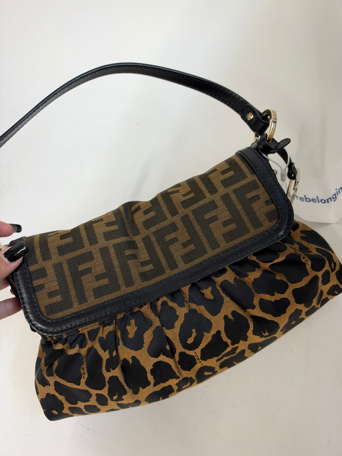 Fendi Brown Nylon & Leather Cheetah Print Zucca Monogram Chef Bag