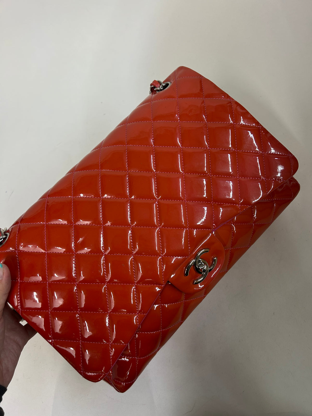 Chanel Red Patent Leather Quilted Matelasse Double Flap Shoulder Bag