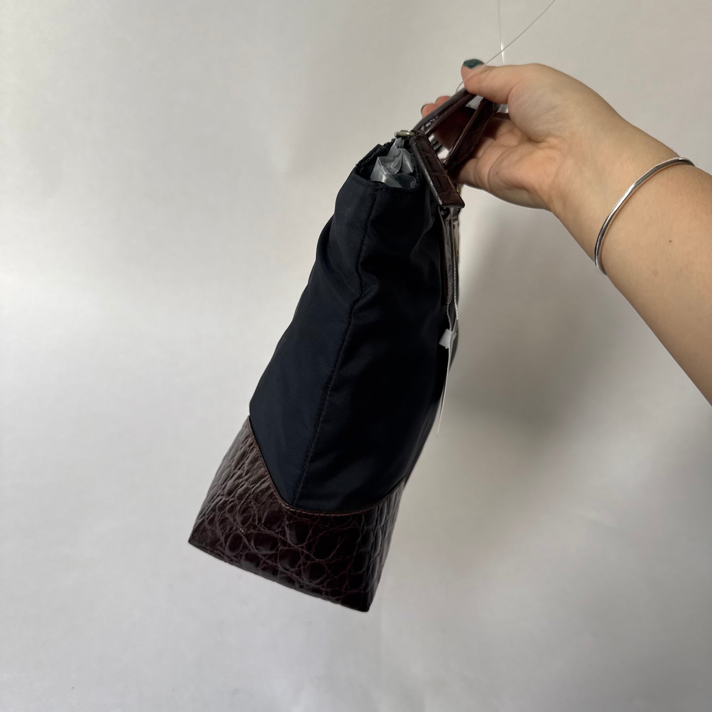 Prada Navy & Brown Nylon & Crocodile Top Handle Bag