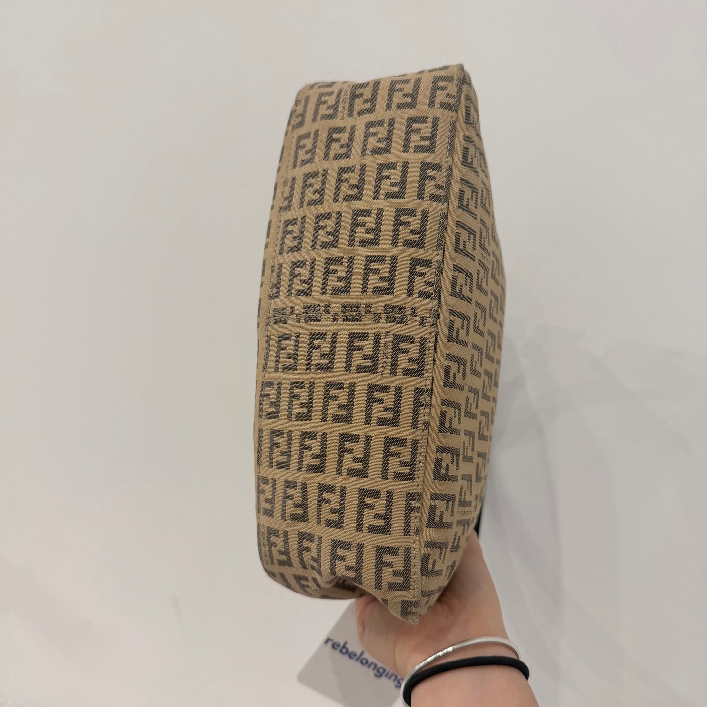 Fendi Brown Zucchino Canvas Rounded Double Flap Baguette