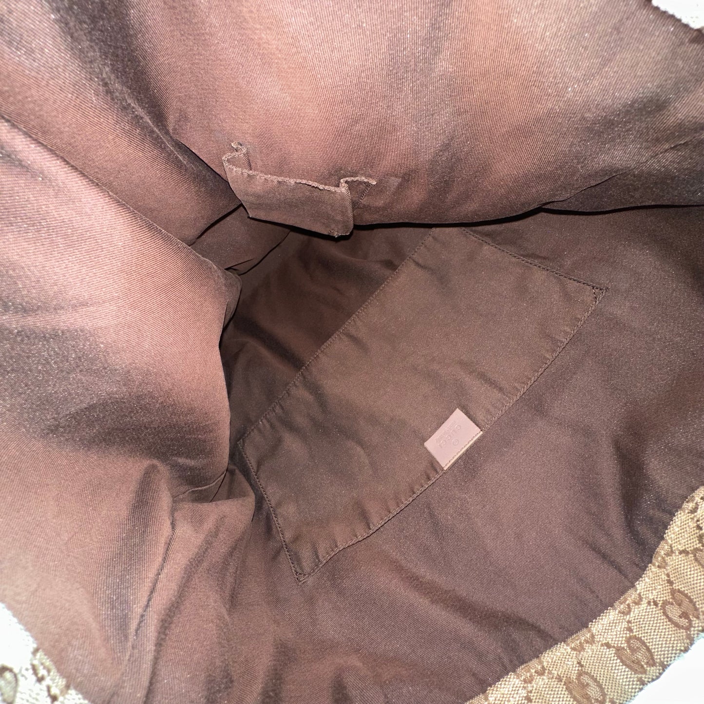 Gucci Brown Monogram Tote W/ Lilac Web Stripe