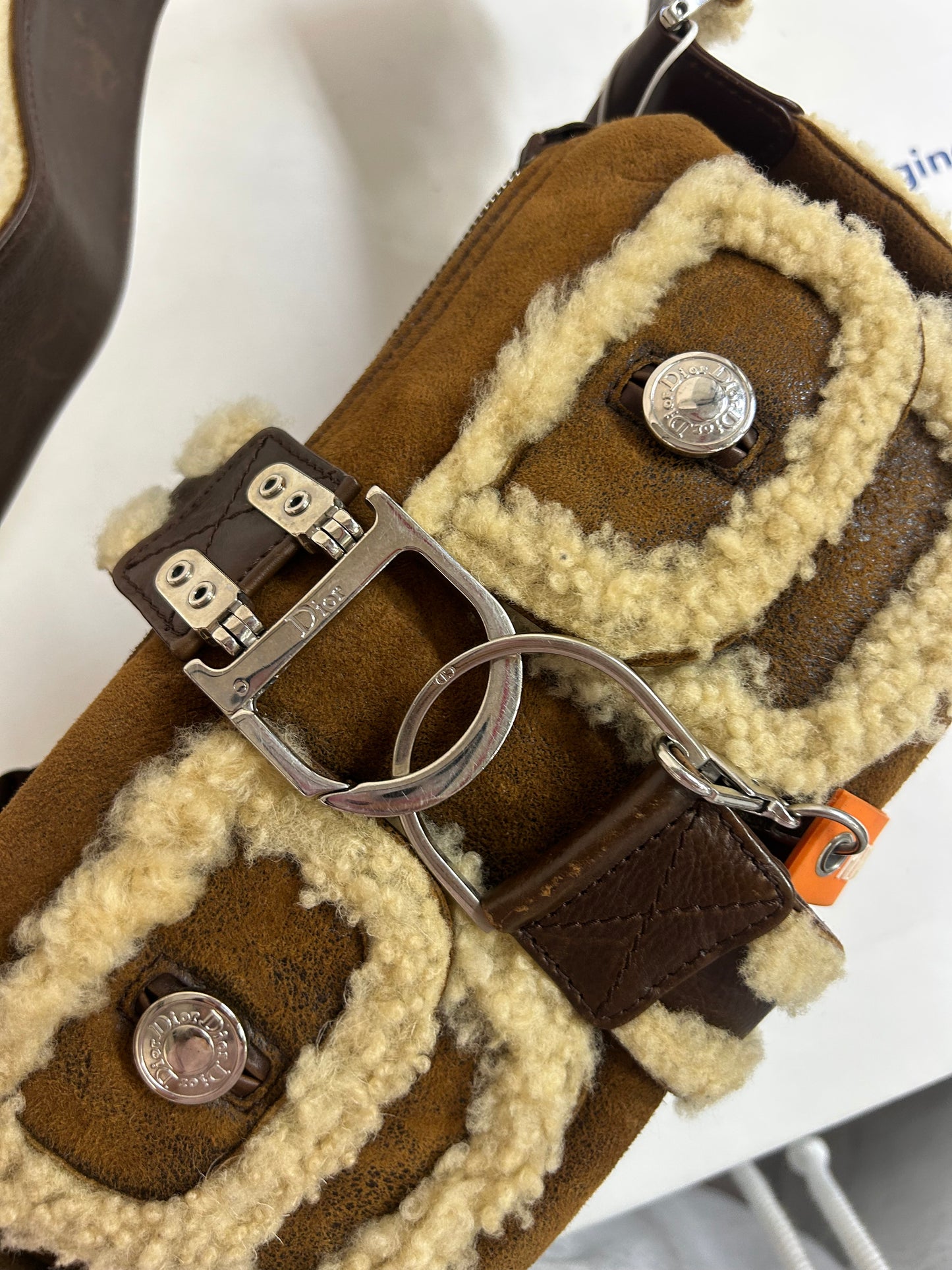 Christian Dior Brown Shearling Flight Shoulder Bag