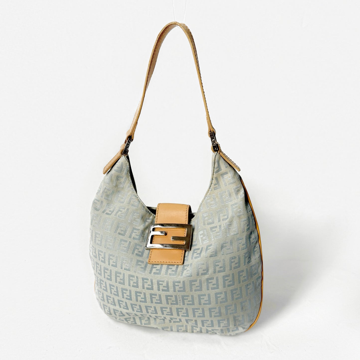 Fendi Blue Canvas Zucchino Baguette Hobo Bag