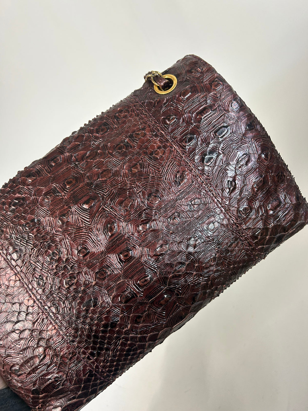 RARE Chanel Burgundy Tortoise Printed Python Shoulder Bag
