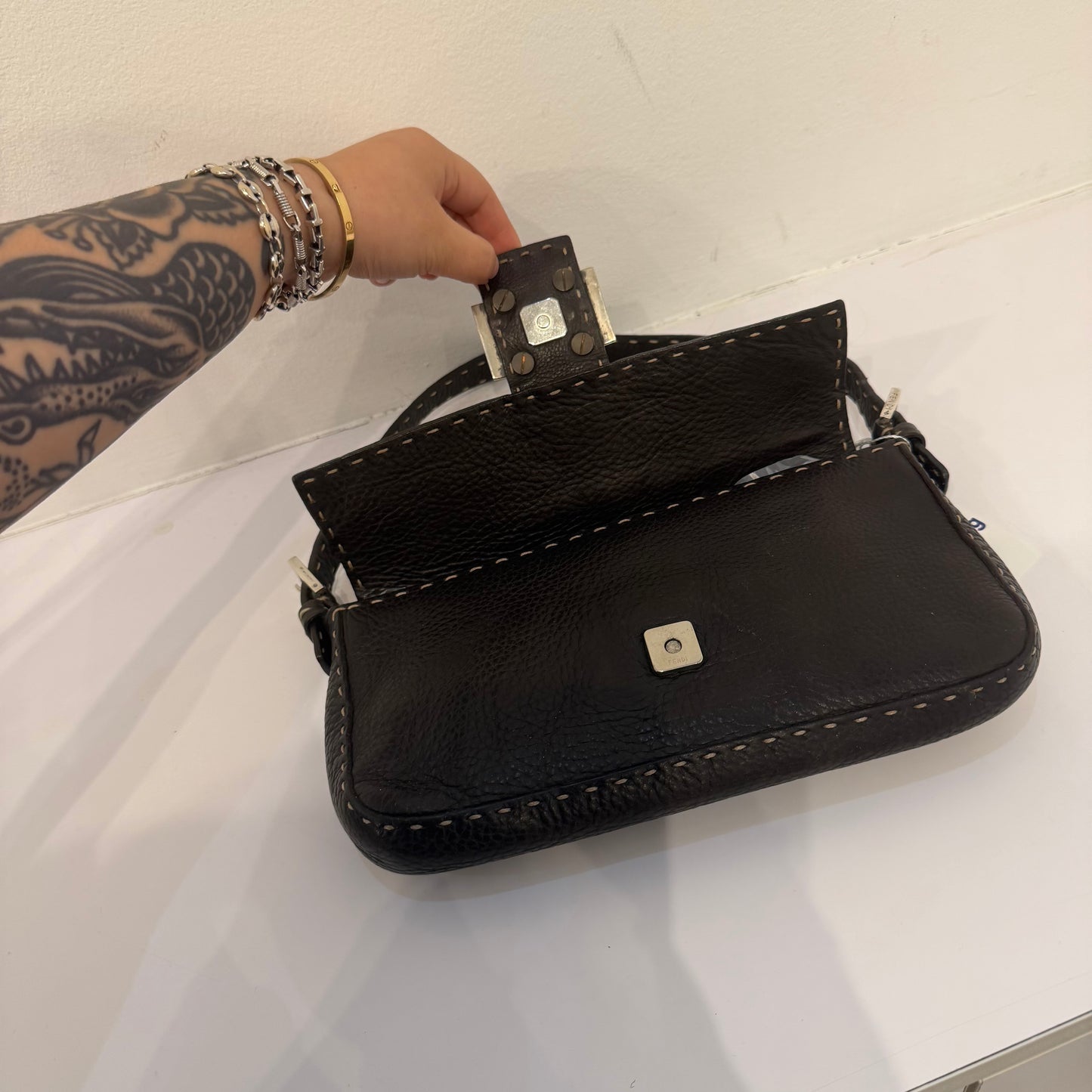 Fendi Brown Leather Selleria Baguette Shoulder Bag