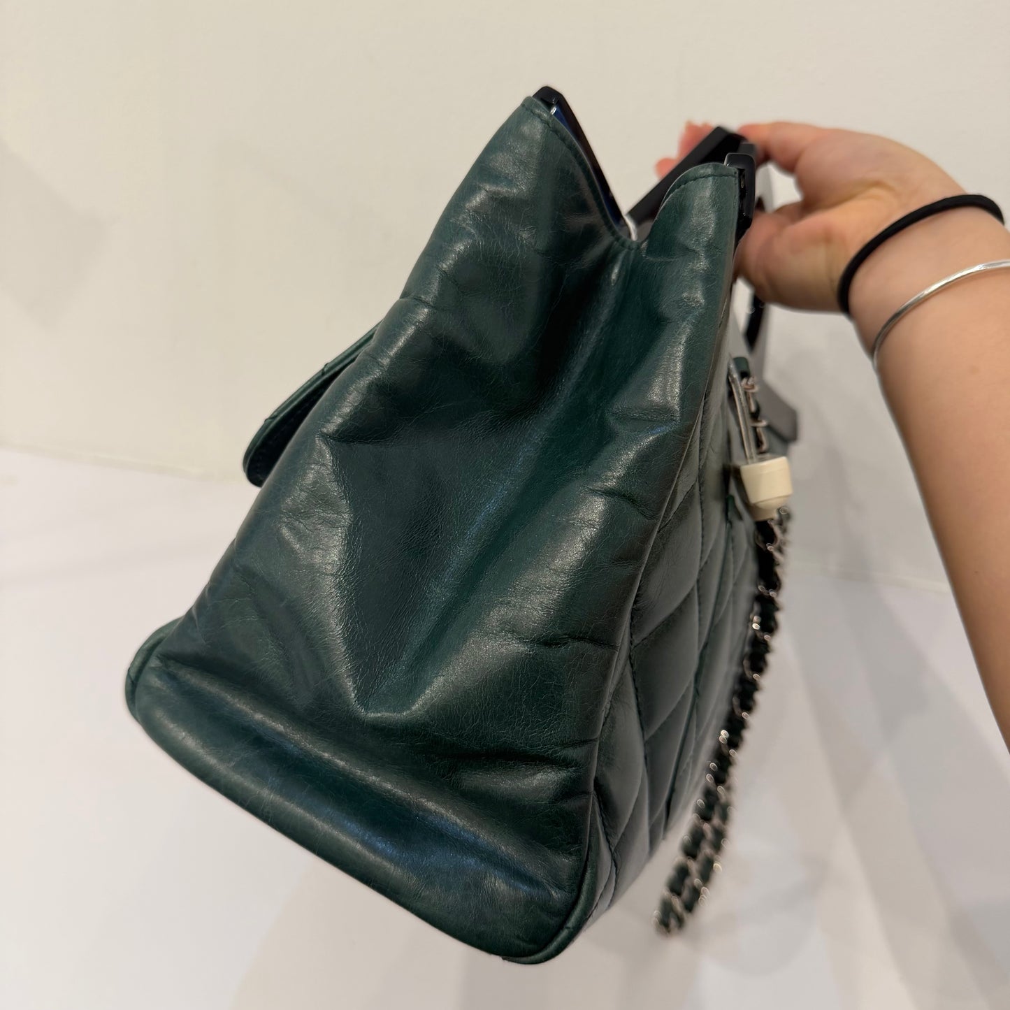 RARE Chanel Green Lambskin Leather Quilted Delivery Tote Bag