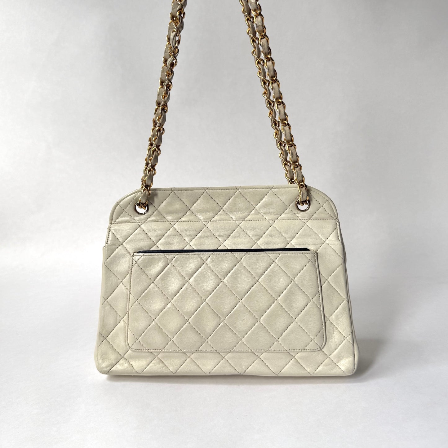 Chanel 24k GPHW White Lambskin Quilted Front Flap Chain Shoulder Bag