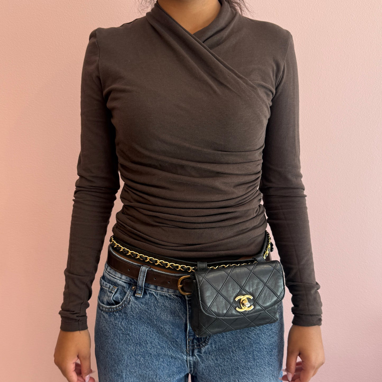 Chanel Black Lambskin Quilted Fanny Pack