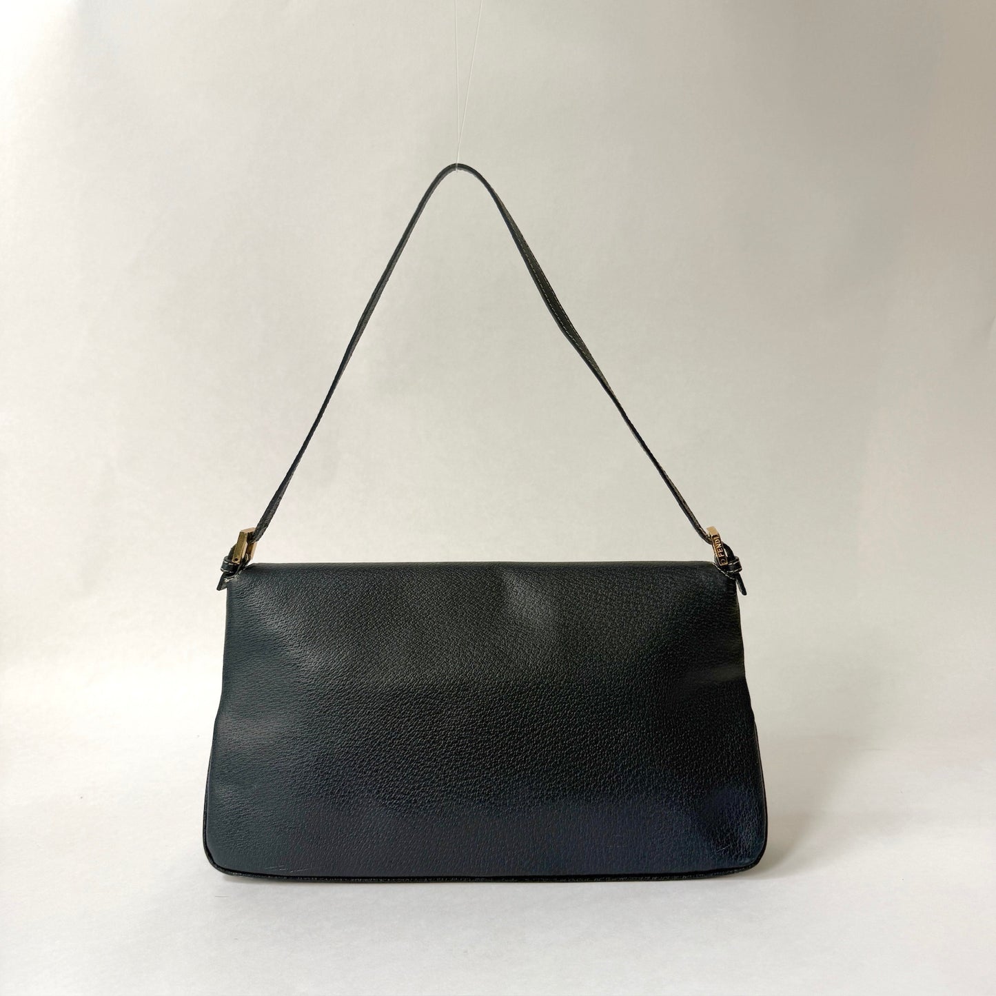 Fendi Navy Blue & Stone Hardware Flap Over Baguette Shoulder Bag