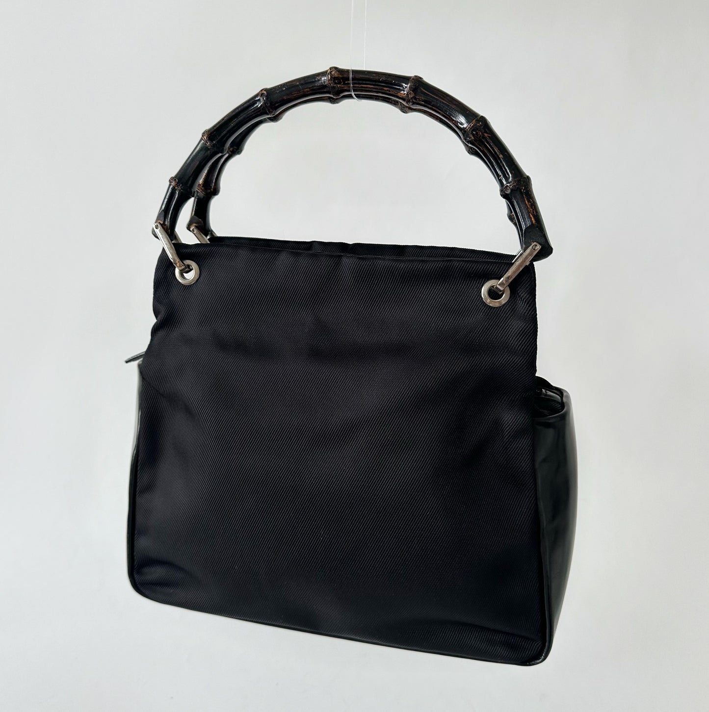 Gucci Black Nylon & Leather Bamboo Tote