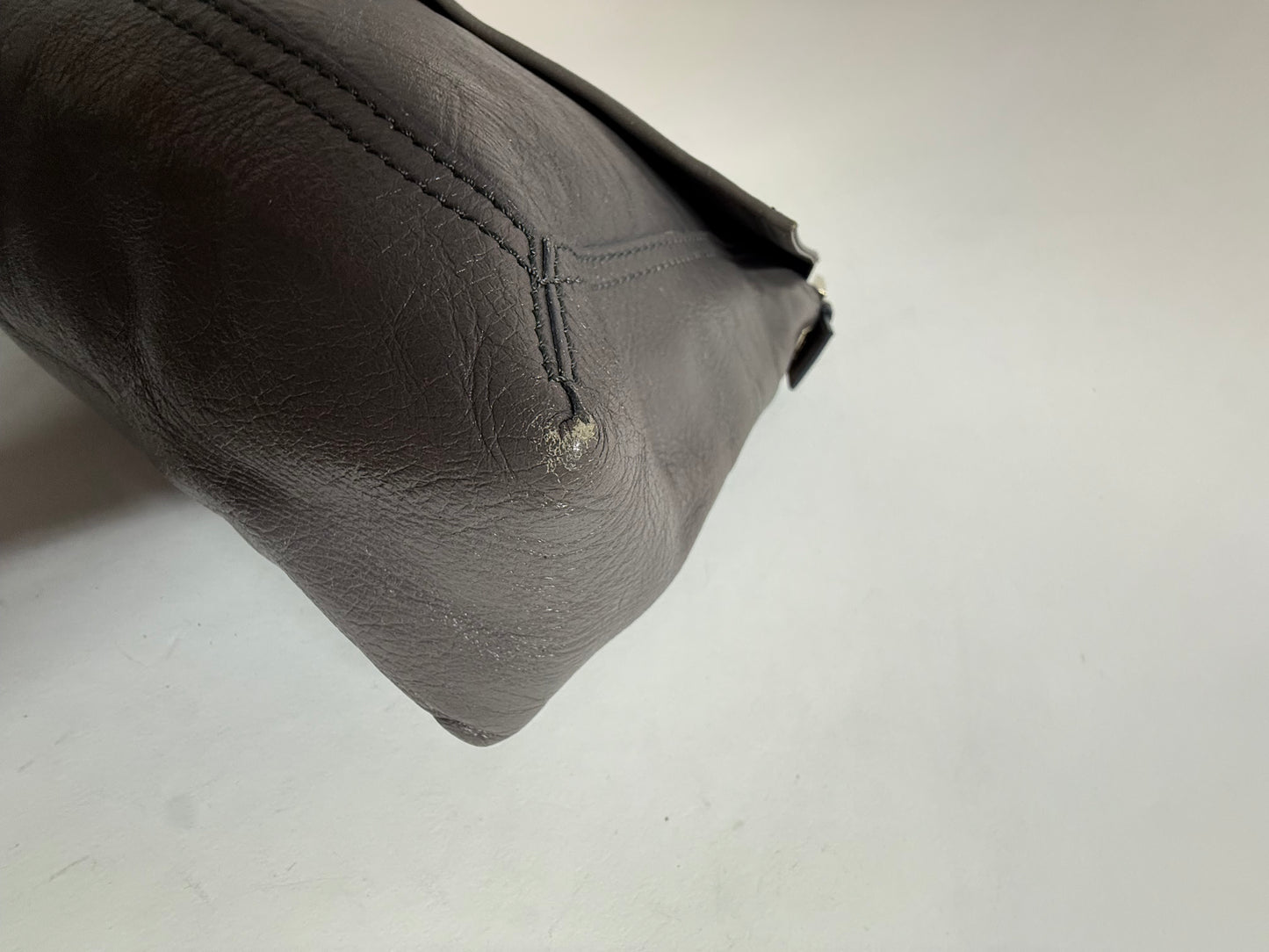 Fendi Grey Leather Maxi Baguette Flap Shoulder Bag