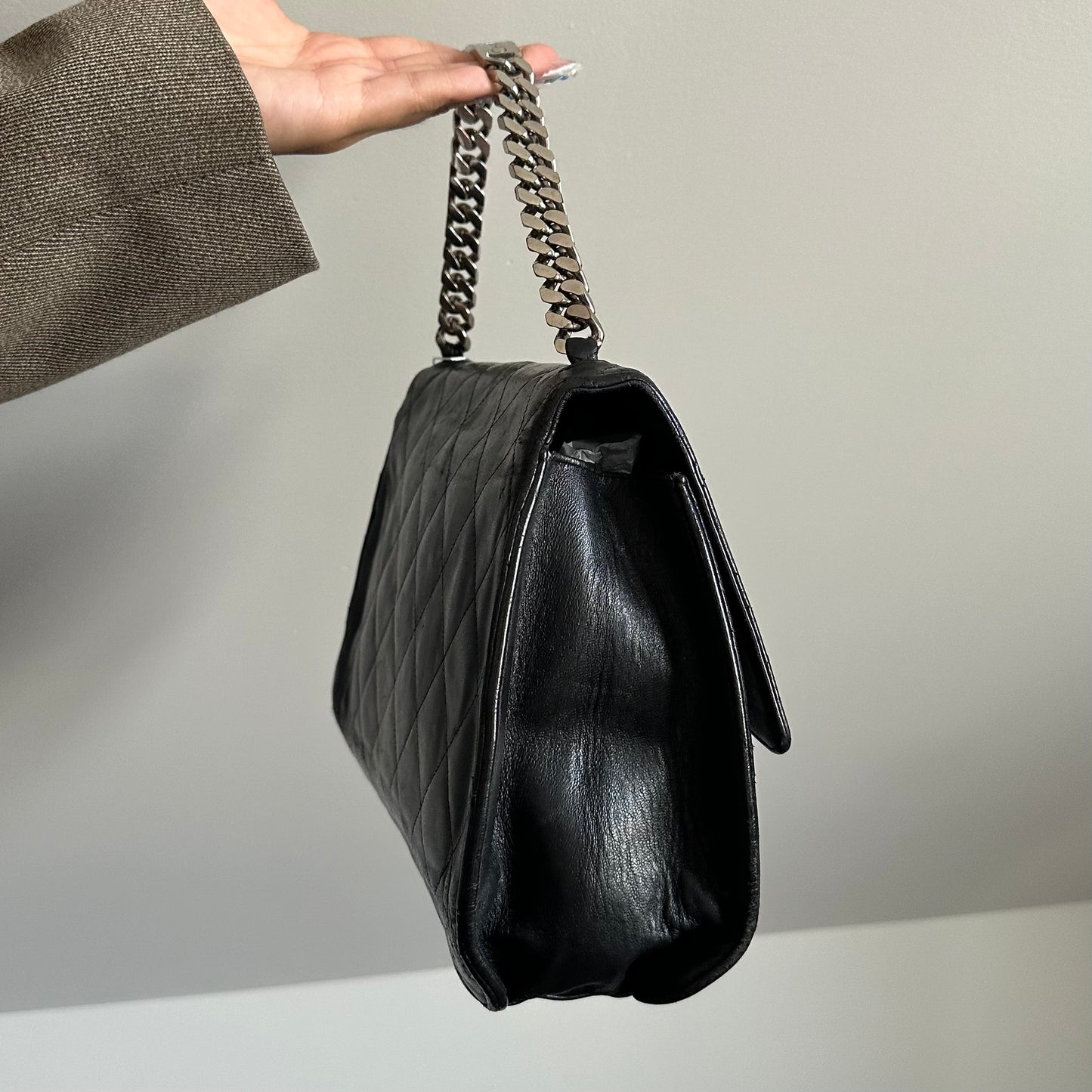 Chanel Black Lambskin Quilted ID Bracelet Flap
