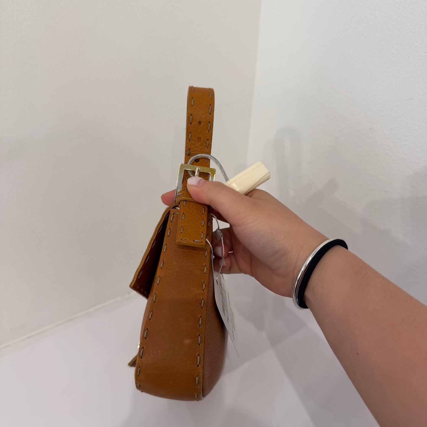 Fendi Brown Selleria Sterling Silver Hardware Baguette Bag