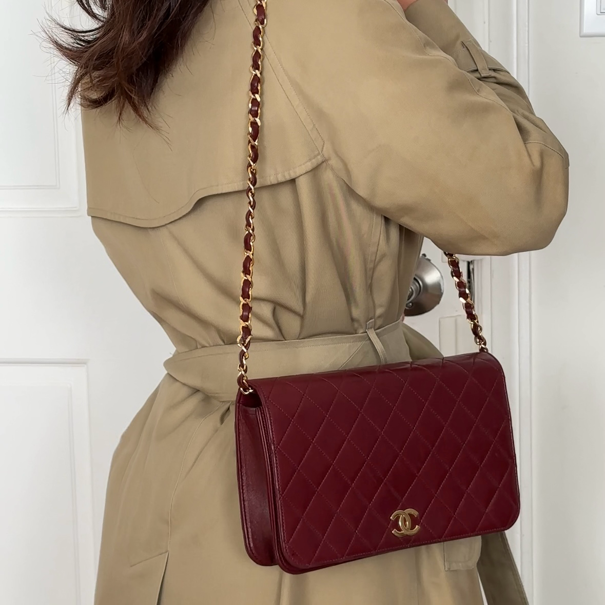 Chanel Burgundy Lambskin 80’s Full Flap Bag