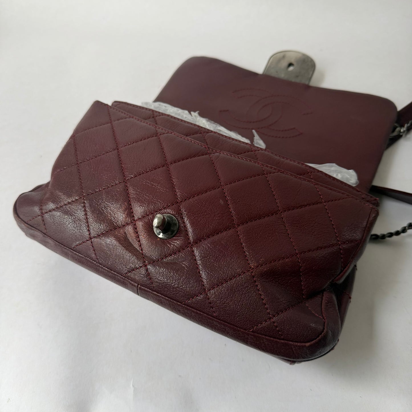 RARE Chanel Burgundy Leather Double Carry Waist Chain Flap