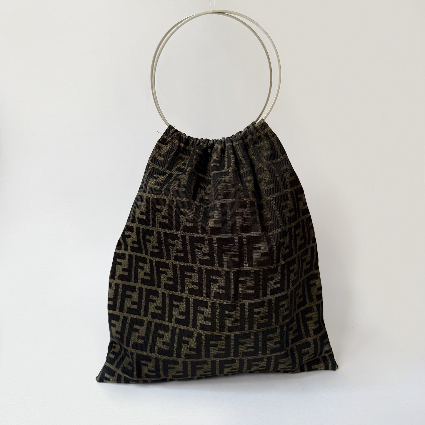 Fendi Brown Zucca Canvas Tote w/ Circle Handle