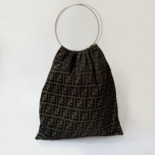 Fendi Brown Zucca Canvas Tote w/ Circle Handle