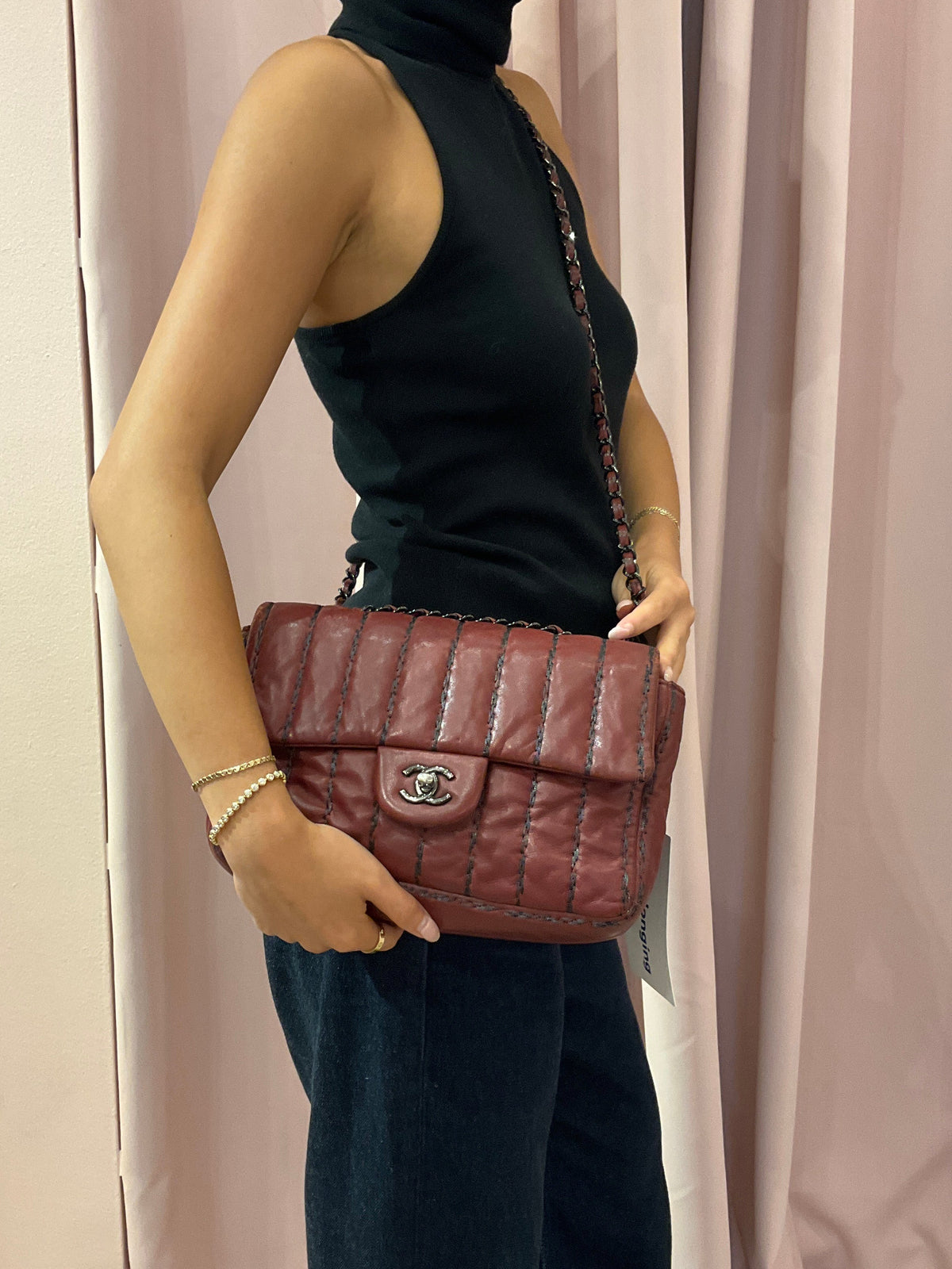 Chanel Dark Red Lambskin Vertical Flap Bag