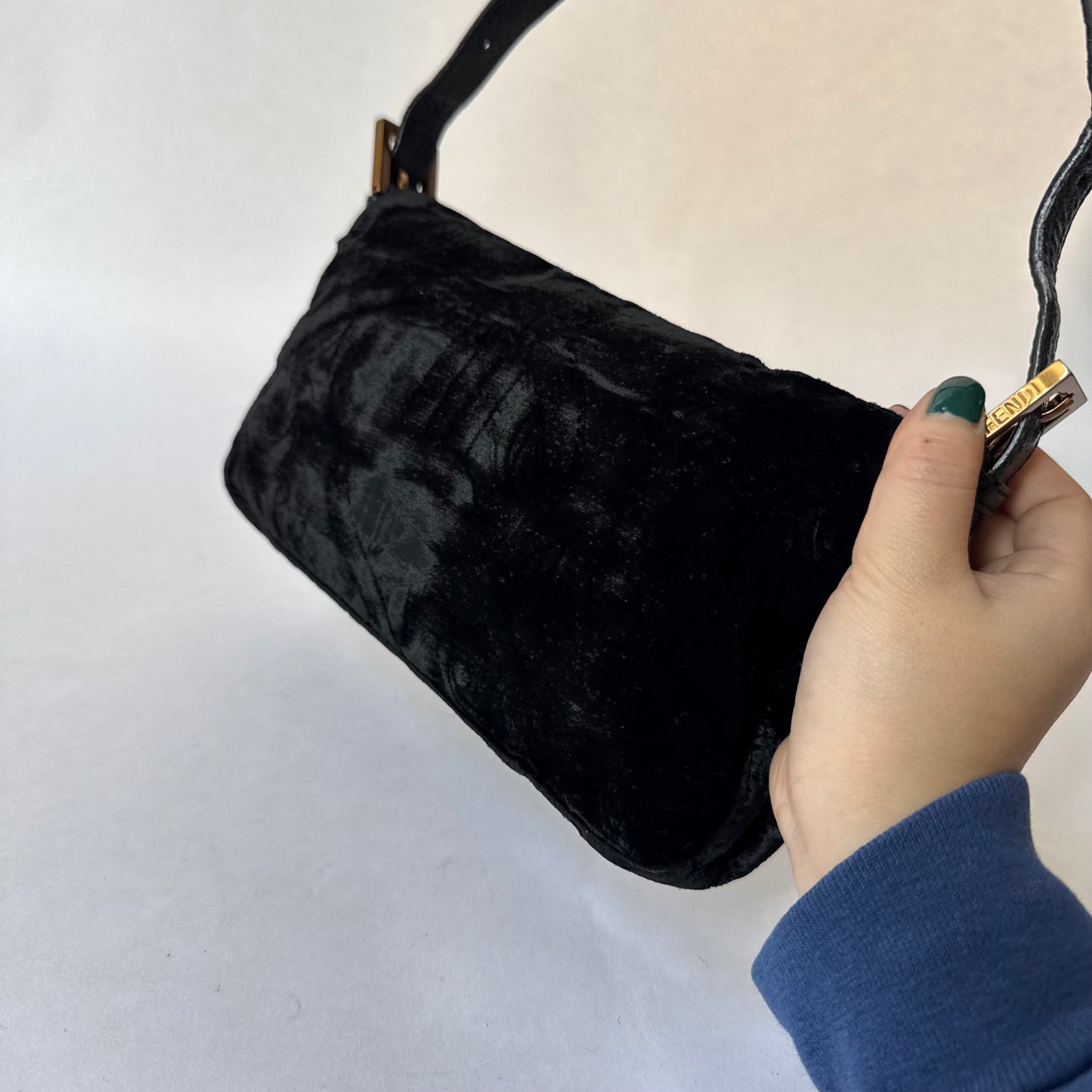 RARE Fendi Black Floral Embossed Velour & Crocodile GHW Baguette