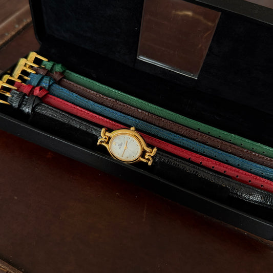 Fendi Mother Of Pearl 18k GP Watch w/ 5 Interchangeable Lizard Embossed Leather Straps