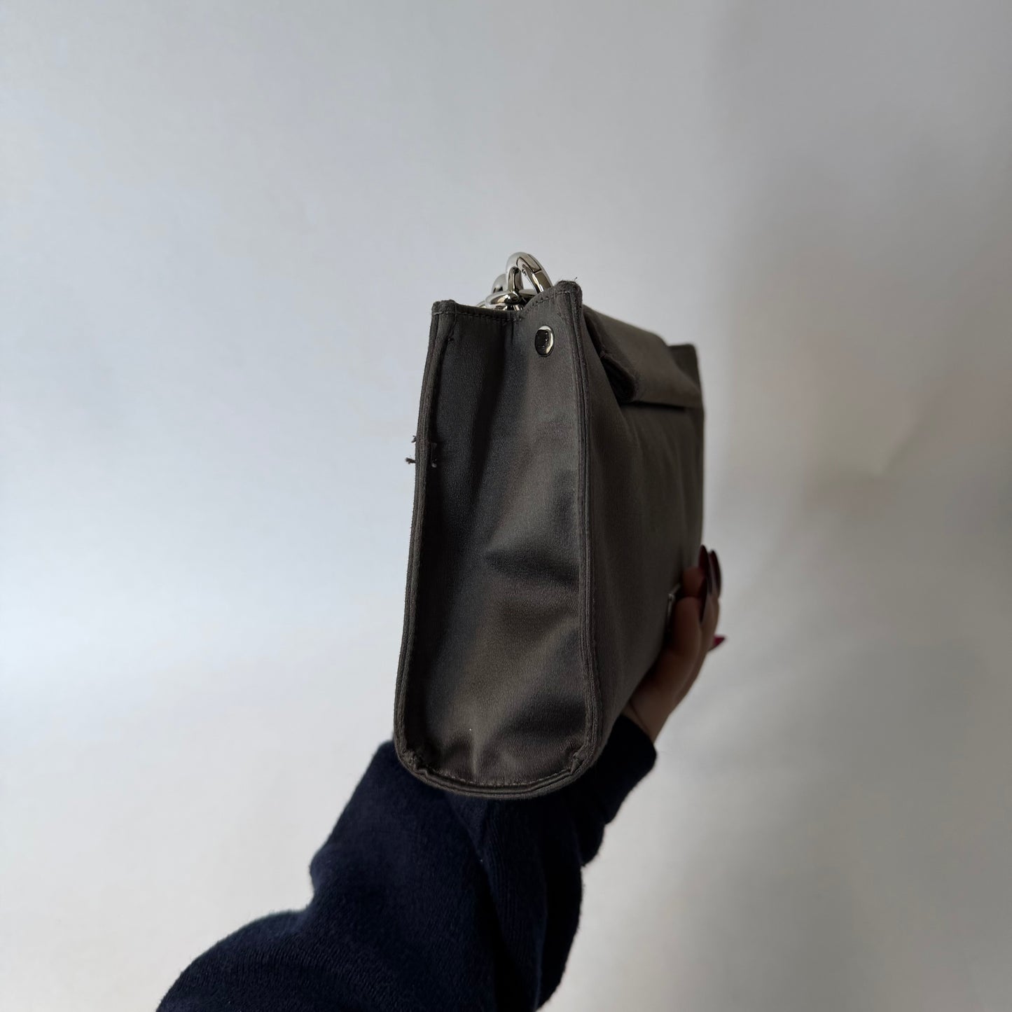 Prada Gray Satin Clutch w/ Chunky Chain Strap