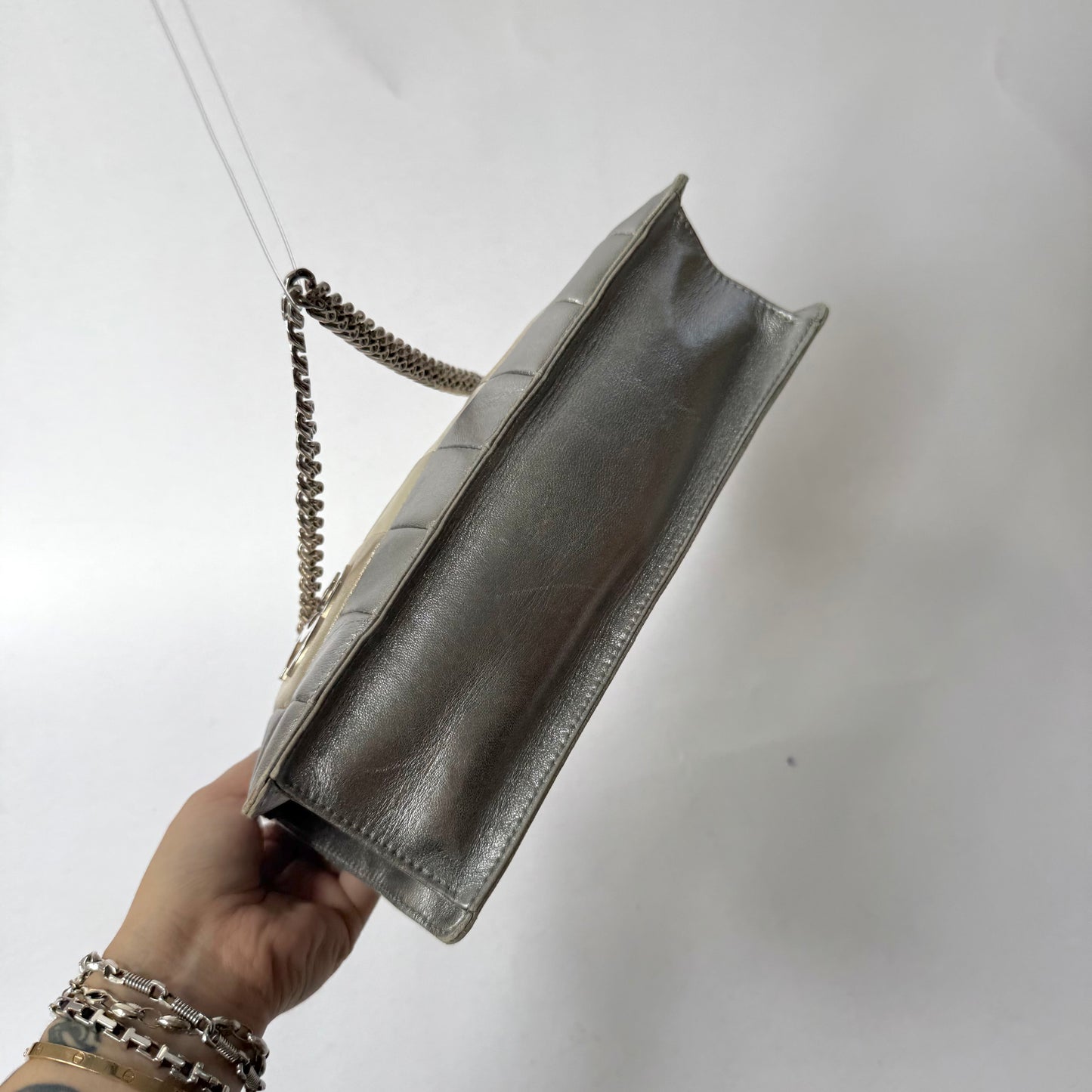 Chanel Silver Multicolor Leather Chocolate Bag Clutch