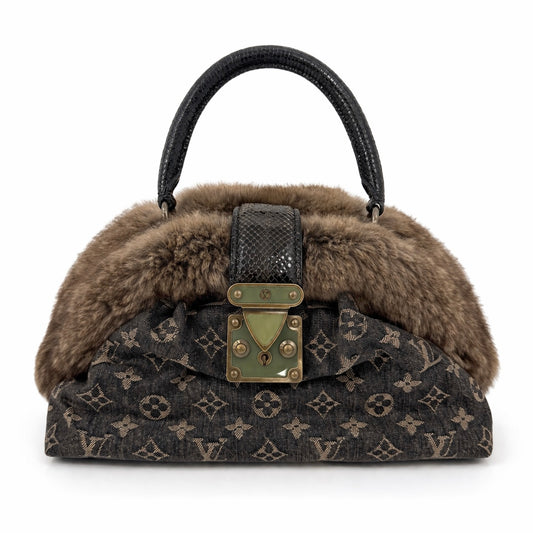 Louis Vuitton Brown Monogram Denim Chinchilla Demi Lune Bowler Bag