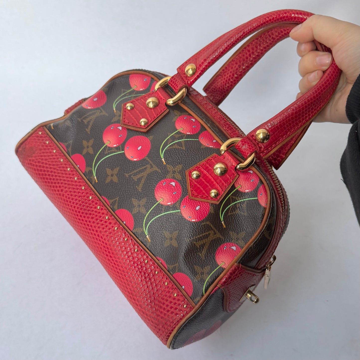 RARE Louis Vuitton Lizard Brown & Red Monogram Murakami Cherry Neo Deauville