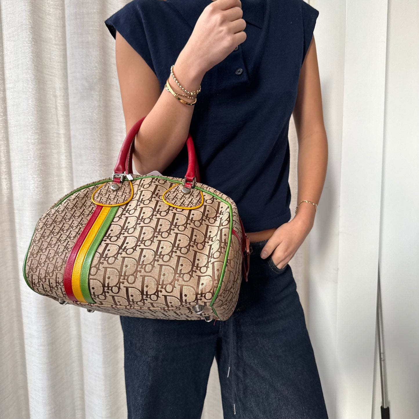 Christian Dior Brown Oblique Monogram Rasta Bowler Bag