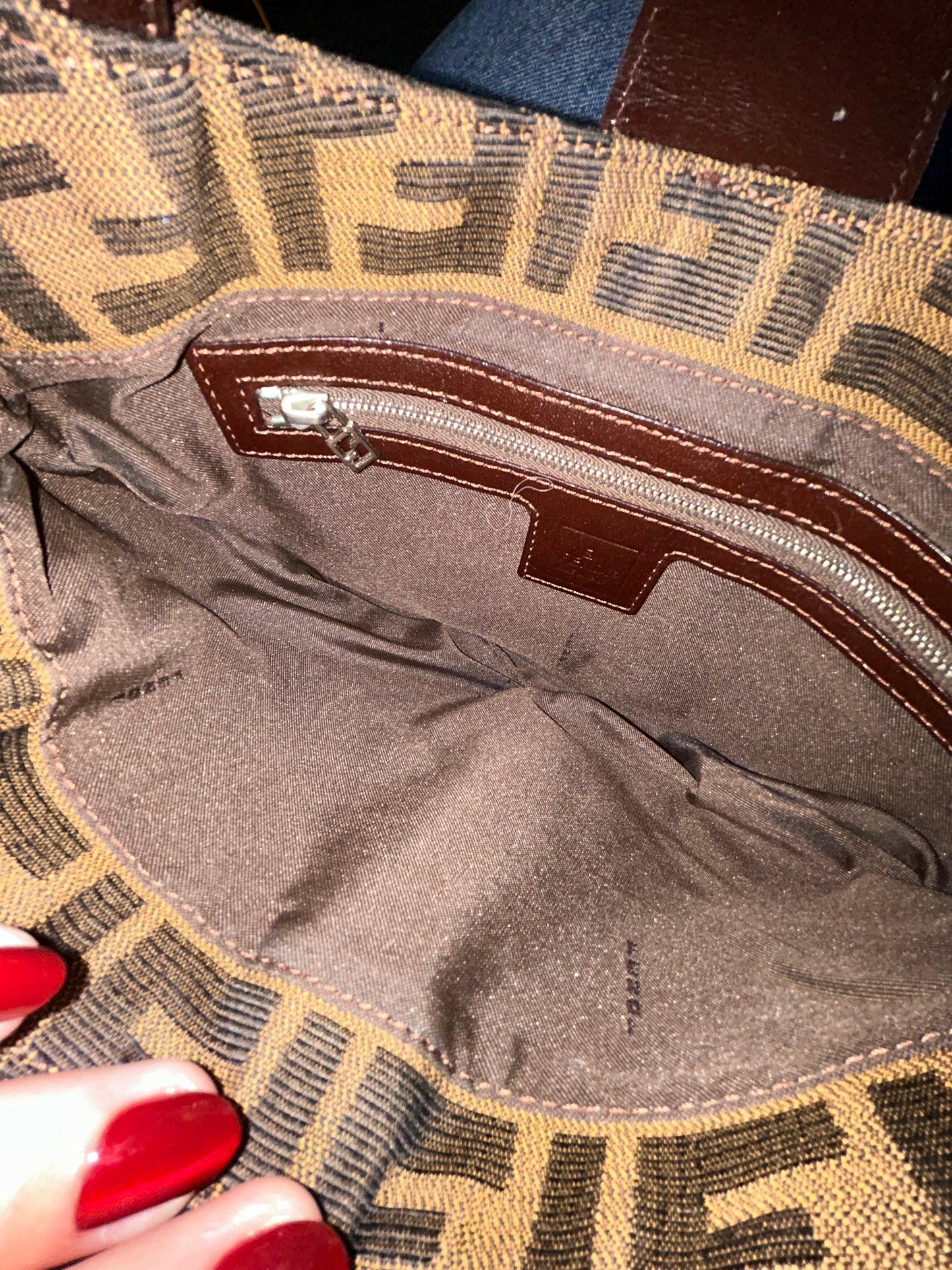 Fendi Brown Canvas & Leather Zucca Monogram Half-moon Shoulder Bag
