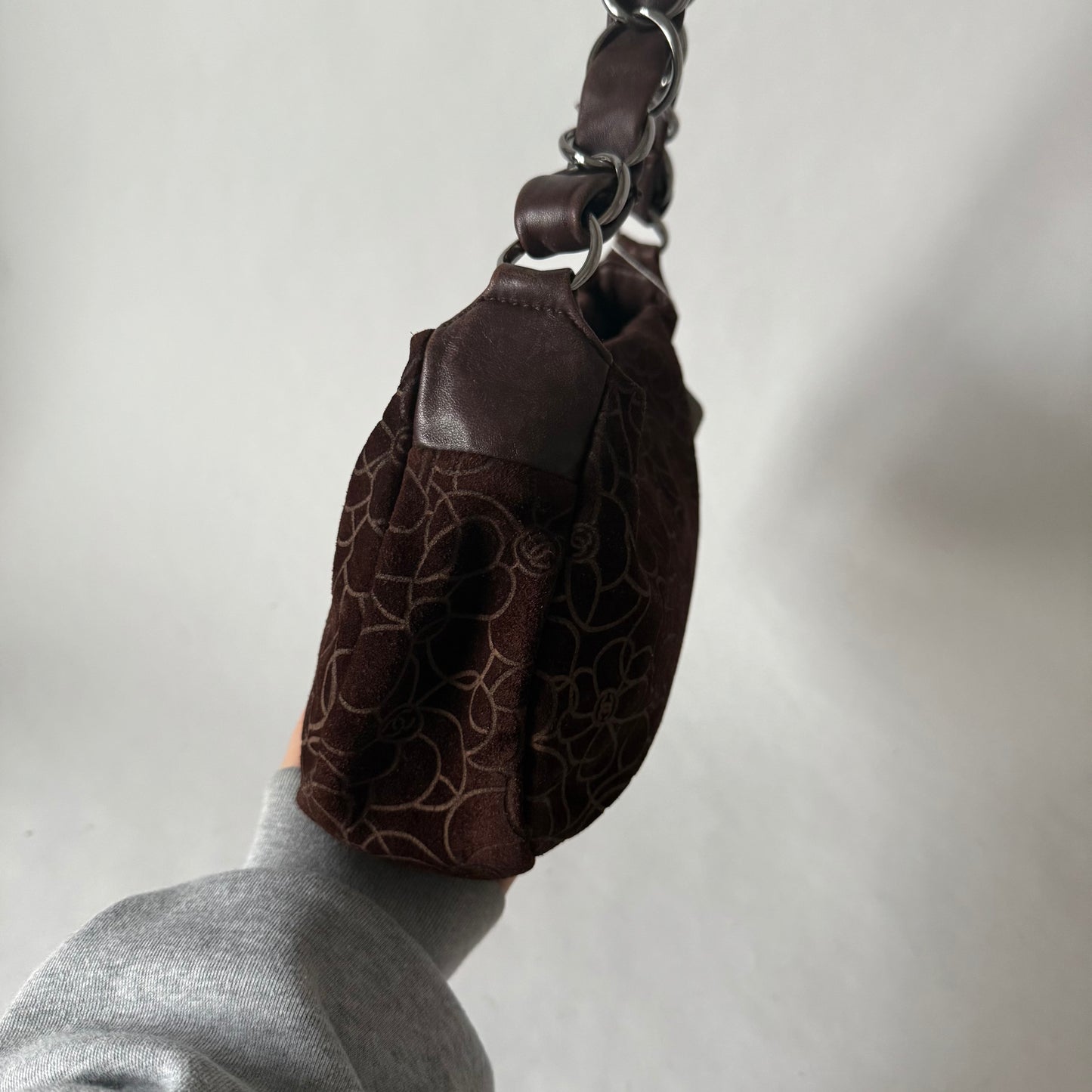Chanel Brown Suede Cocomark Camellia Floral Bag