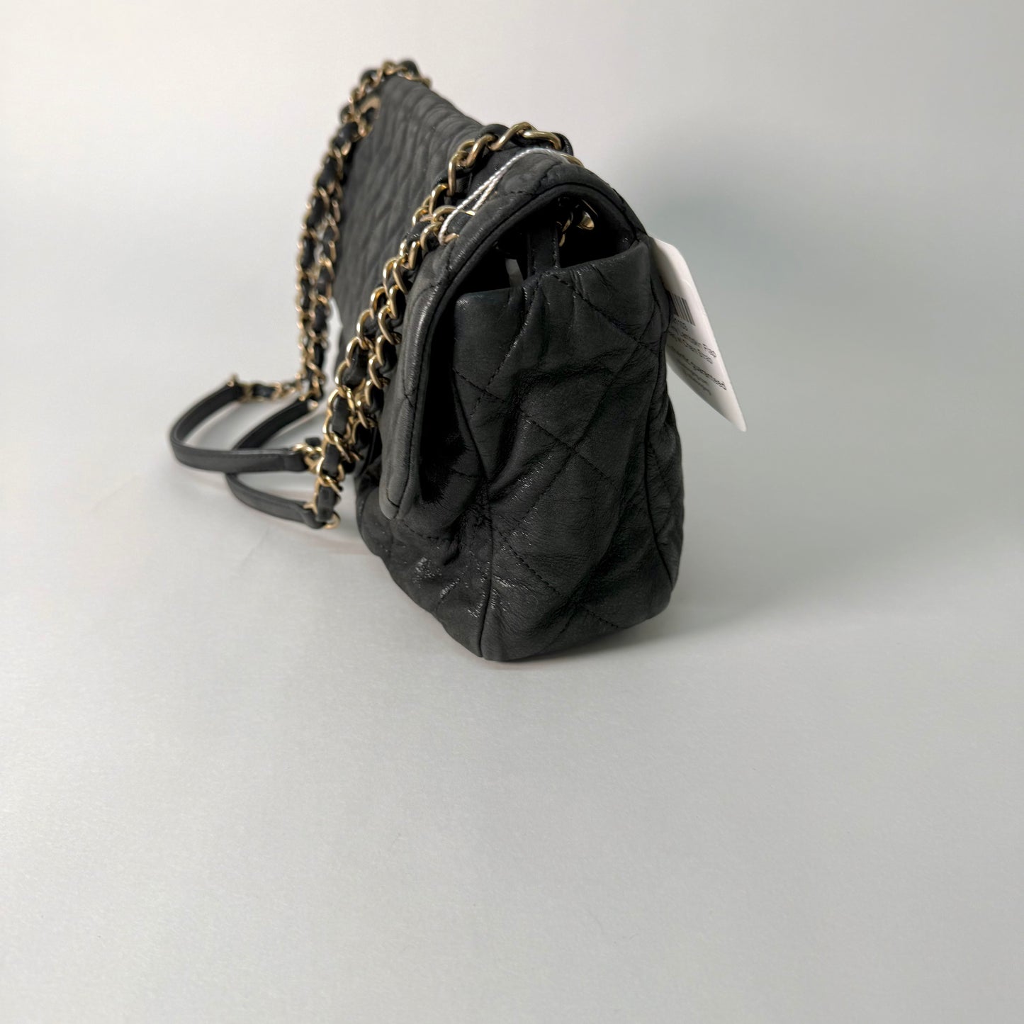 Chanel Dark Gunmetal Shiny Lambskin Flap Shoulder Bag w/ Chain Strap