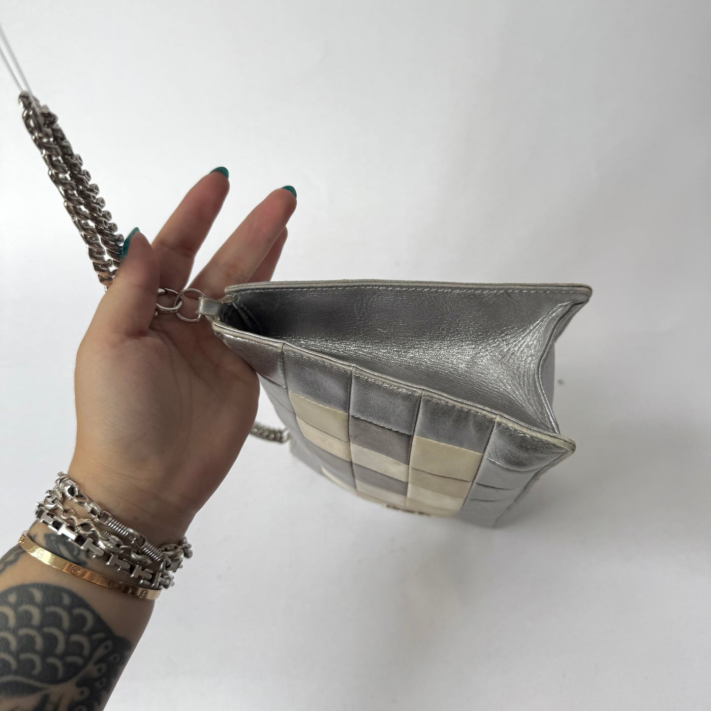 Chanel Silver Multicolor Leather Chocolate Bag Clutch