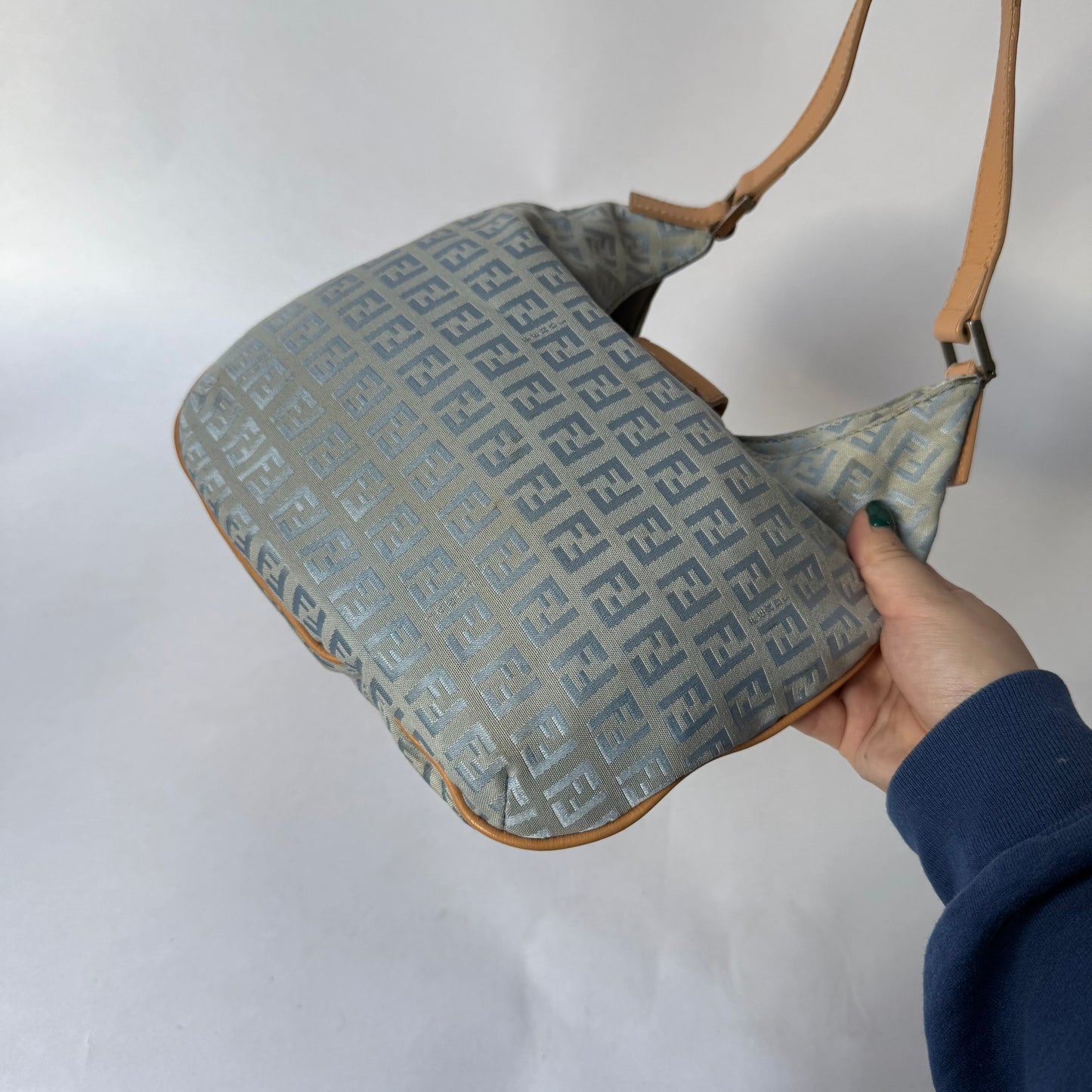 Fendi Blue Canvas Zucchino Baguette Hobo Bag