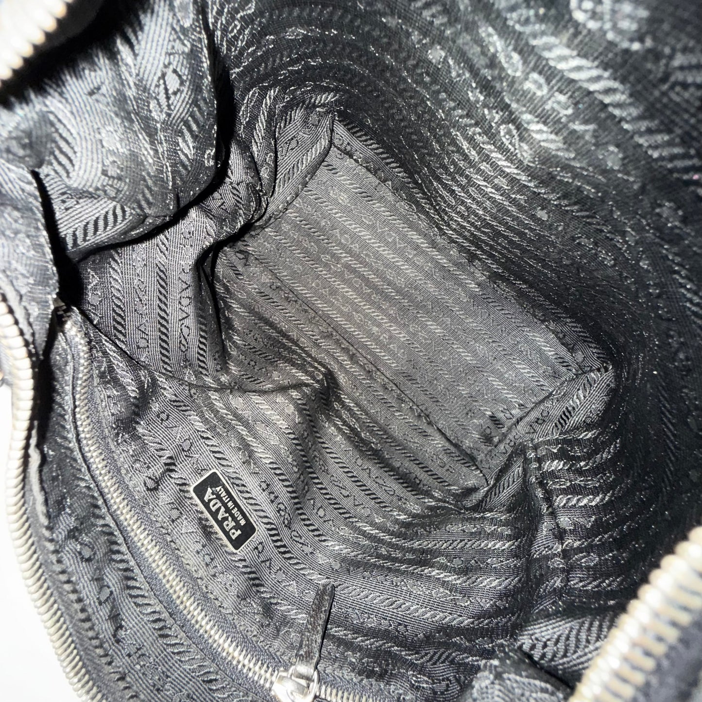 Prada Black Nylon Shoulder Bag w/ White Strap