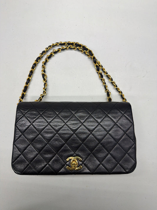 Chanel Black Lambskin Leather Quilted Full Flap GHW