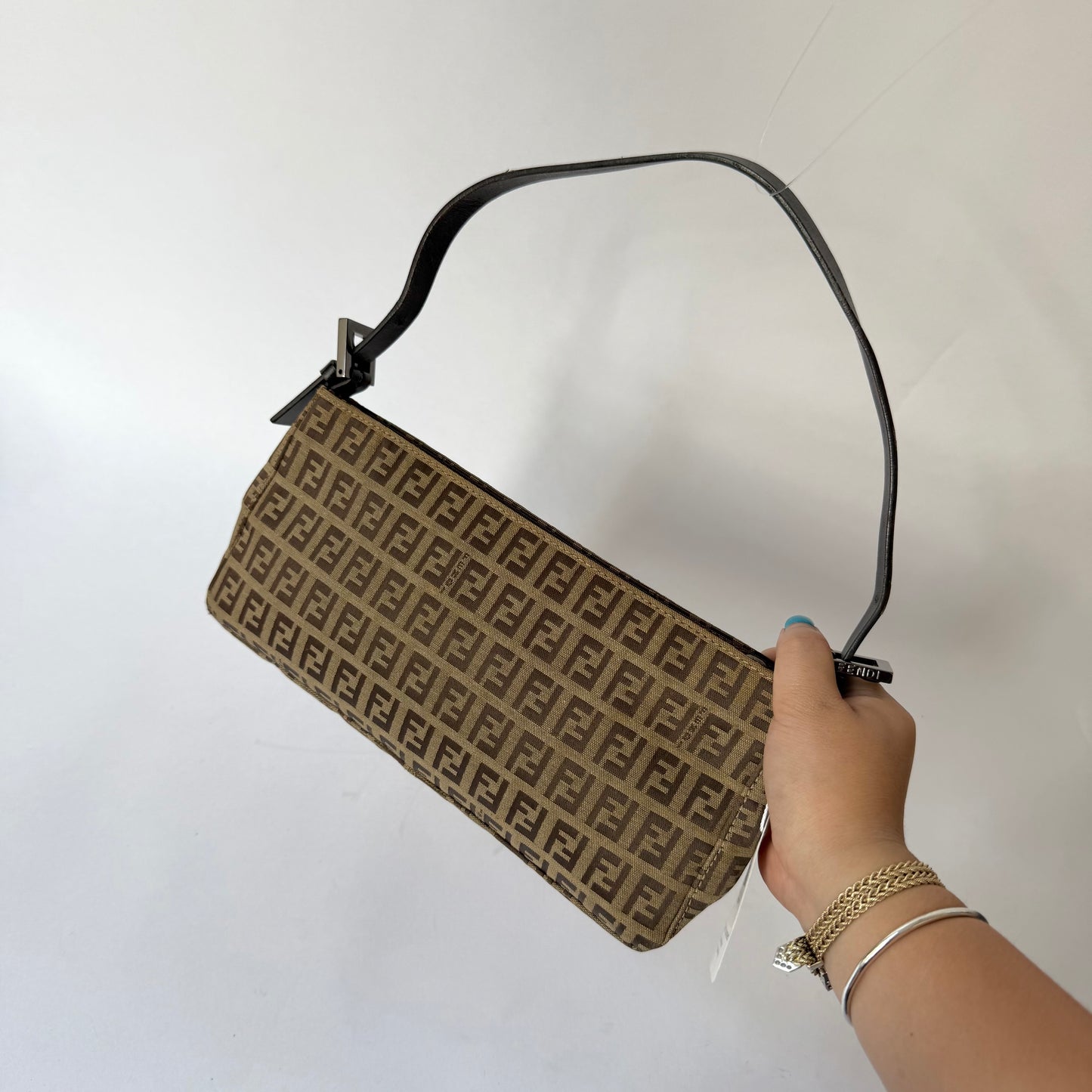 Fendi Brown Zucchino Canvas Pochette