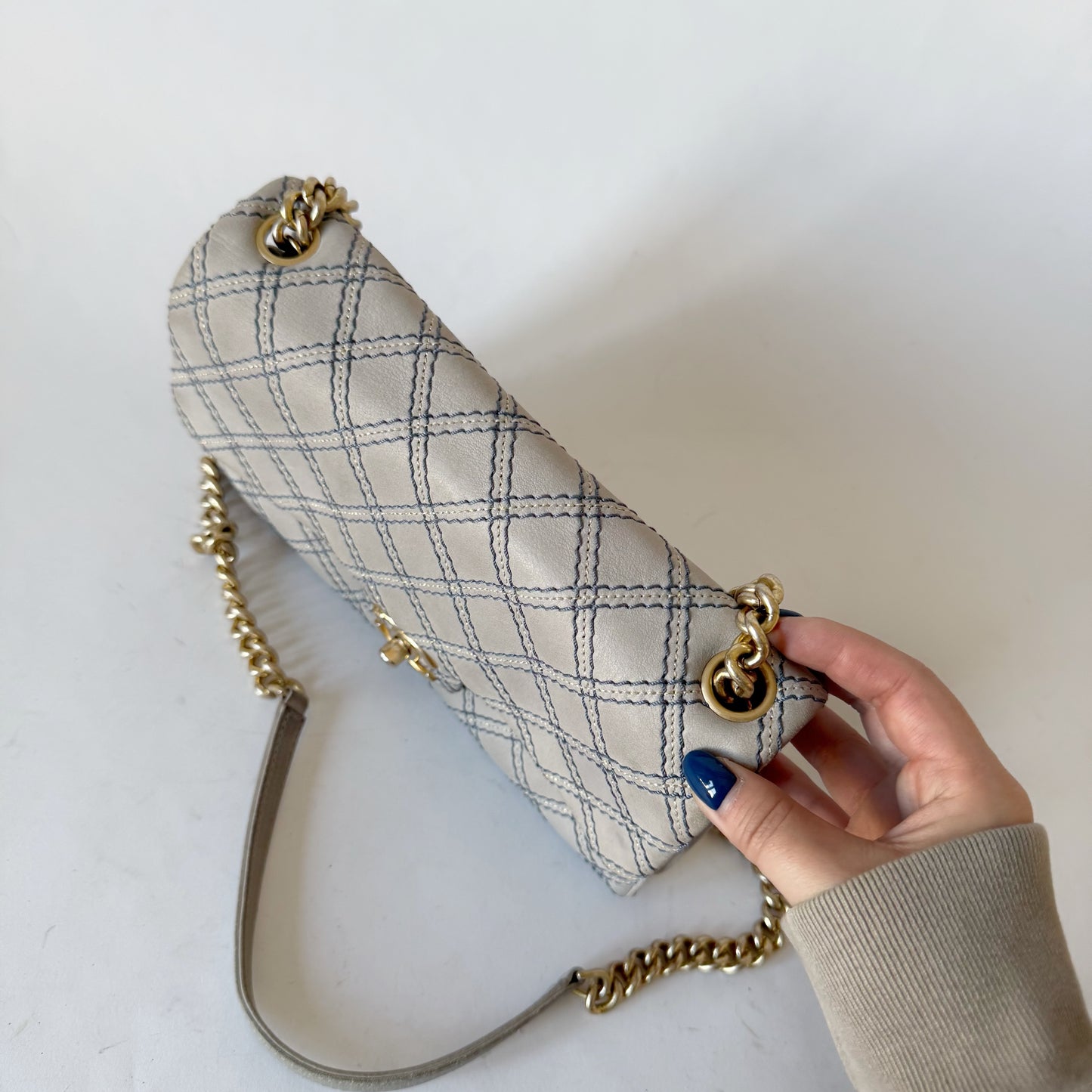 Chanel Pre-Spring 2014 Baby Blue Metallic Stitch Flap Bag