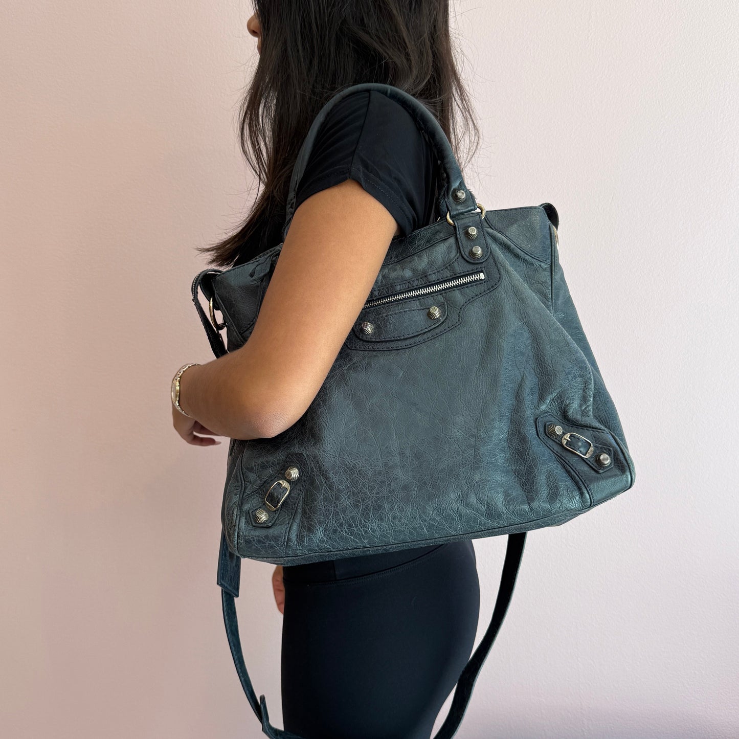 Balenciaga Giant Velo City Bag Washed Black Crossbody Bag