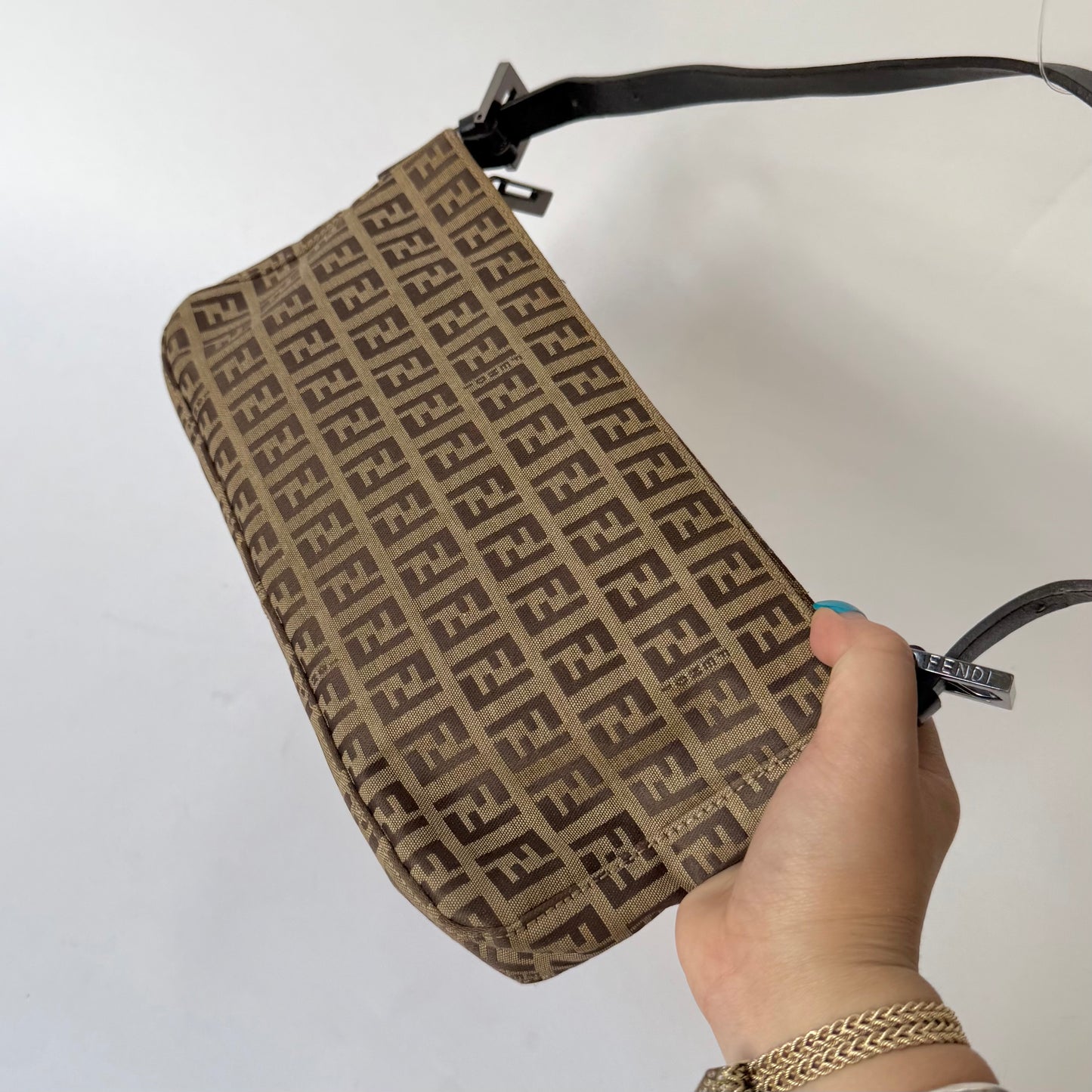 Fendi Brown Zucchino Canvas Pochette