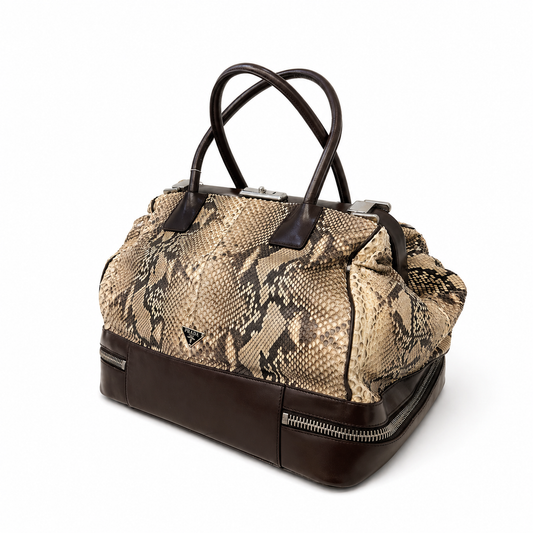 Prada Brown Multicolored Lambskin & Python Leather Doctor Top Handle Bag