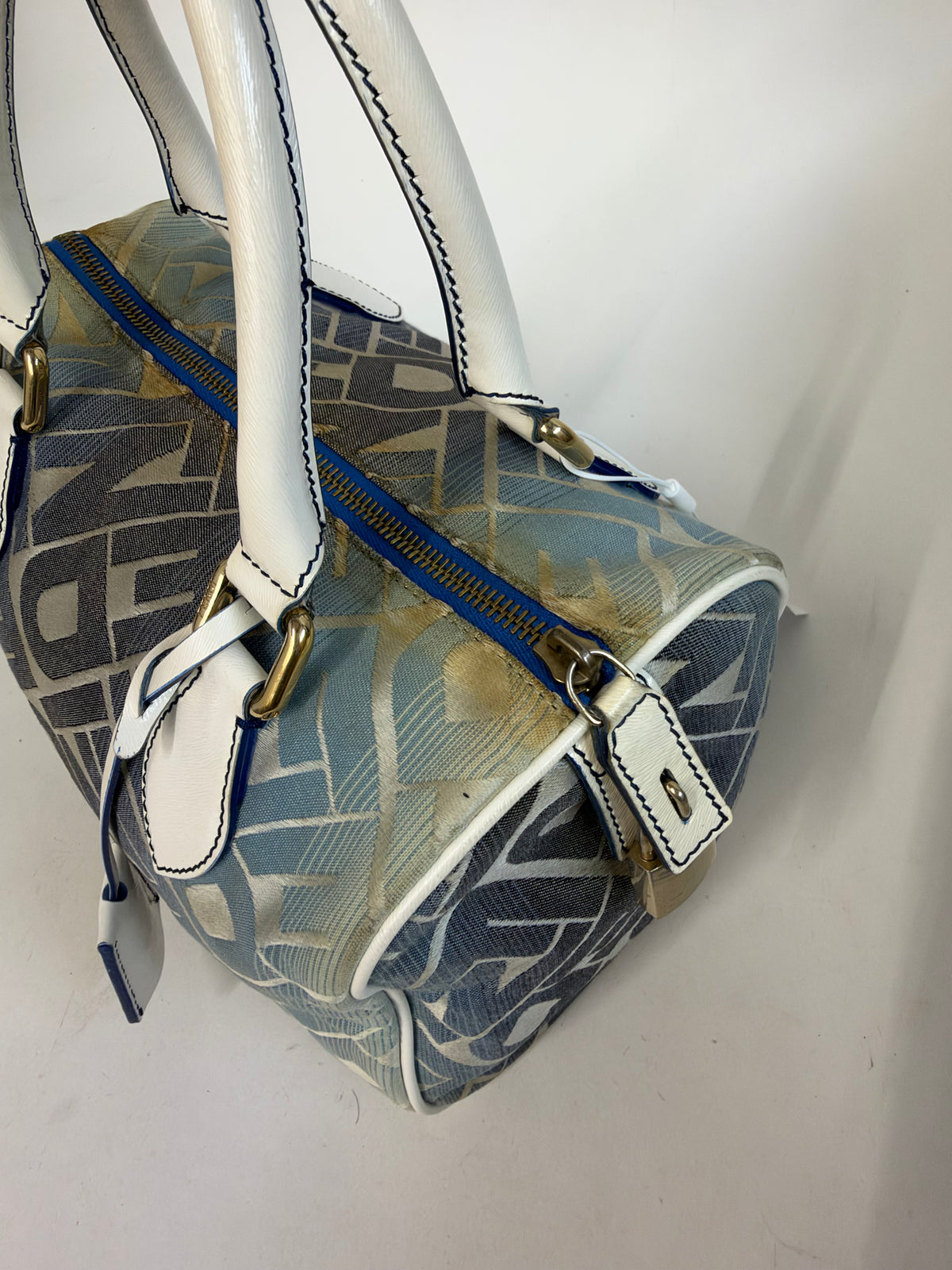 Fendi Blue Canvas Boston Bag