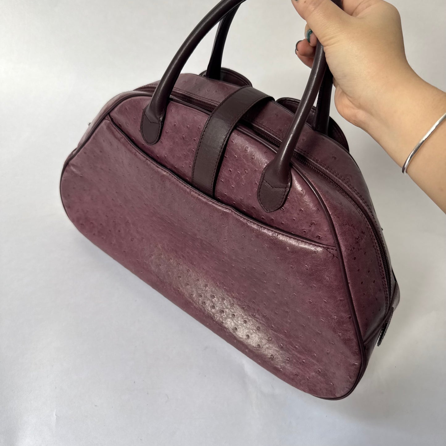 Christian Dior Large Purple Ostrich Double Saddle Bowler Bag
