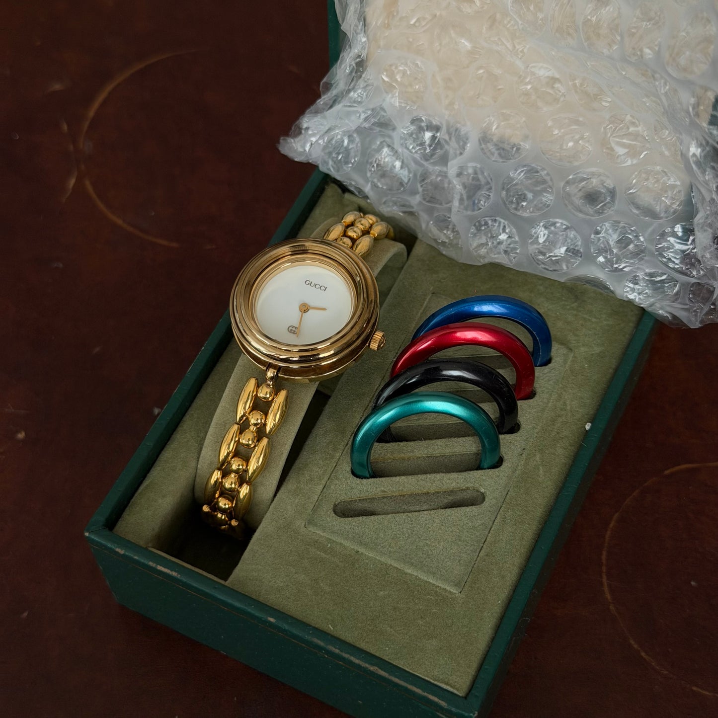 Gucci Gold Rice Link White Dial Bezel Watch w/ 5 Bezels