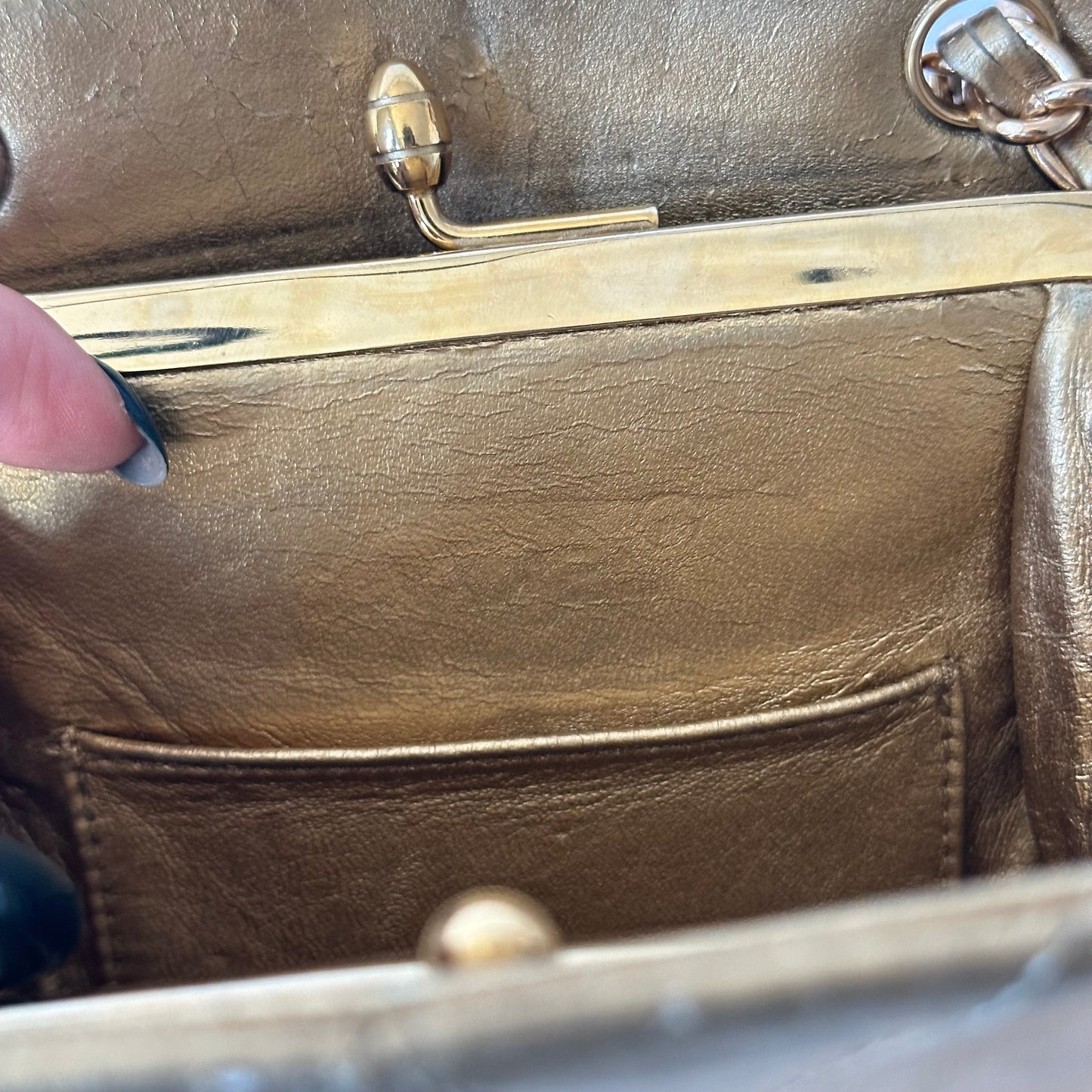 Chanel 1990 Gold Lambskin Kisslock Shoulder Bag