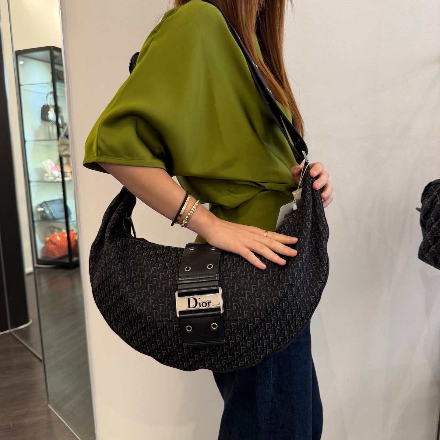 Christian Dior Black Oblique Street Chic Croissant Hobo Bag