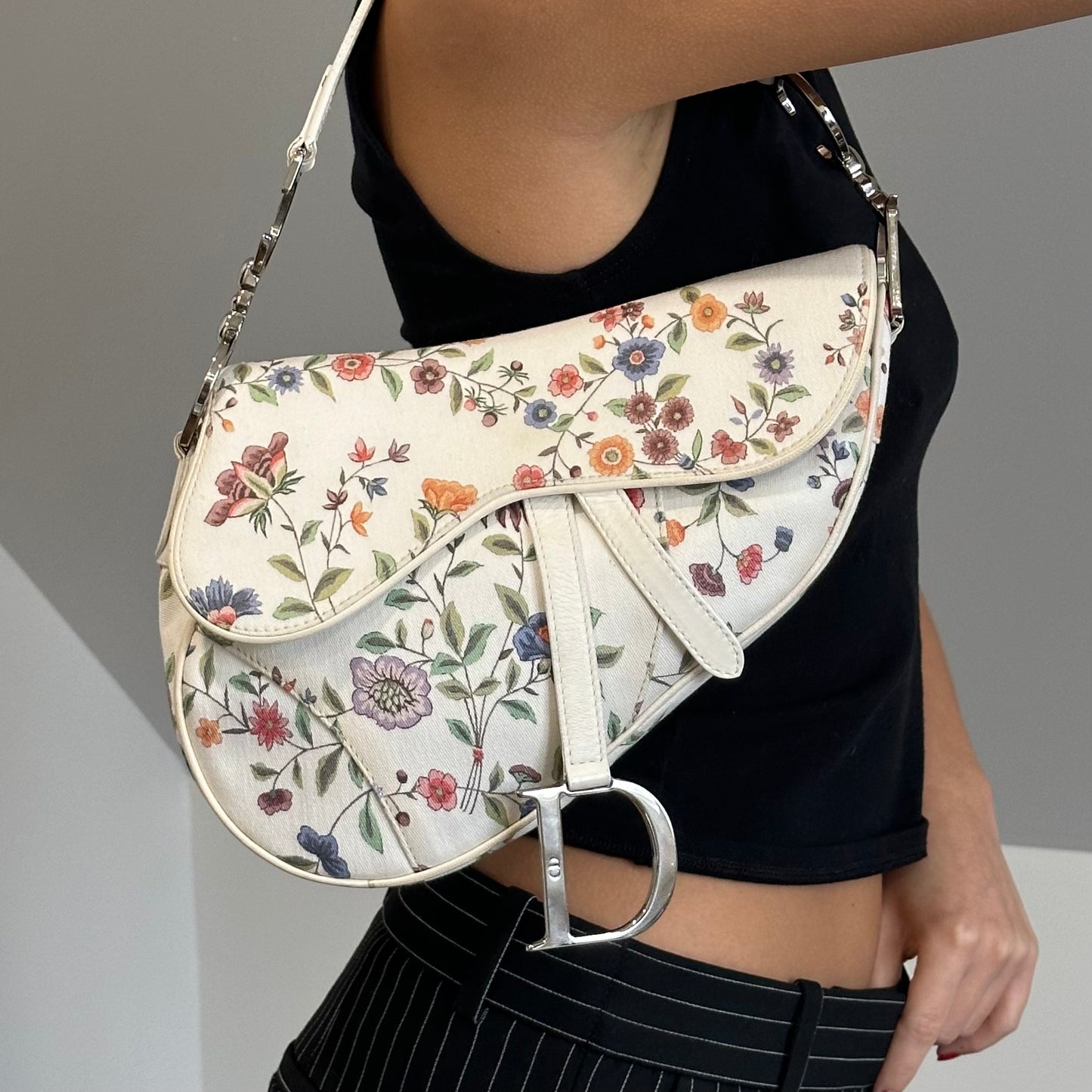 RARE Christian Dior White Floral Saddle Limited Edition